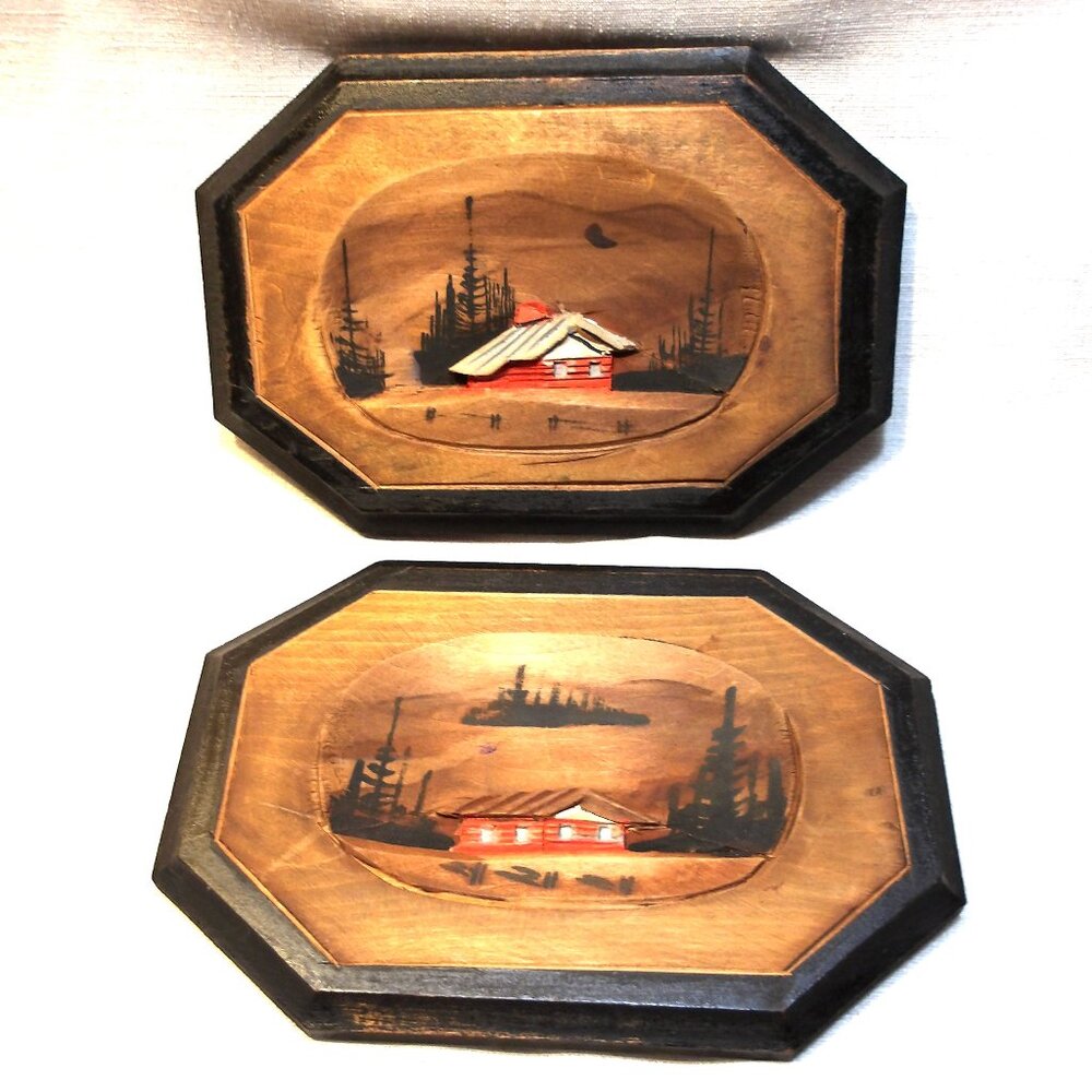 Set of 2 *** HAND CRAFTED, Painted 2 Cabin Scenes ***